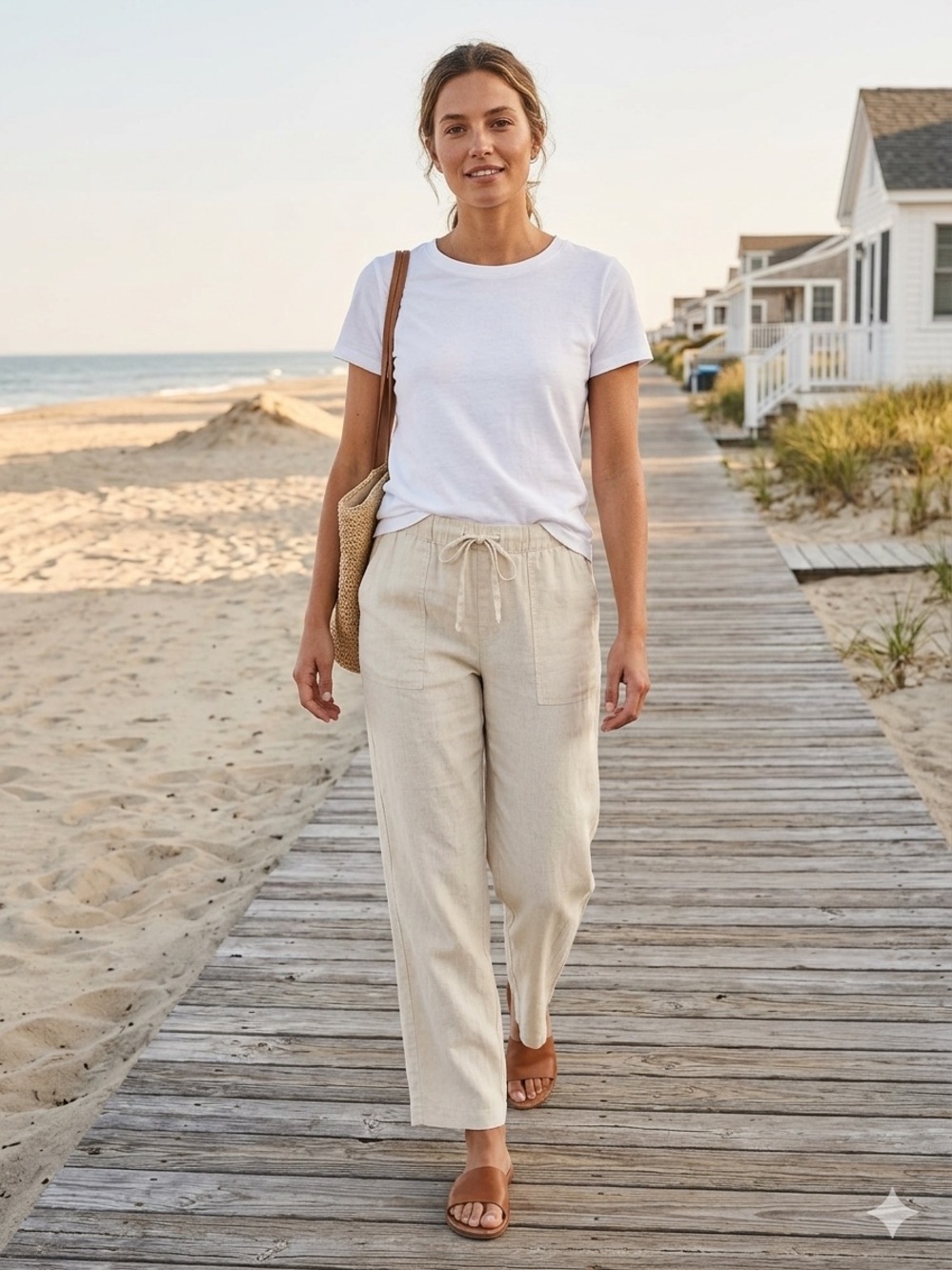 GAP Women's Lightweight Drawstring Linen Blend Pants in Natural EUC Size L